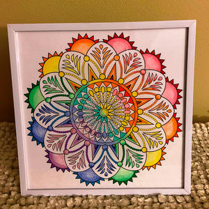 Hand Colored Mandala Wall Art  in White Frame